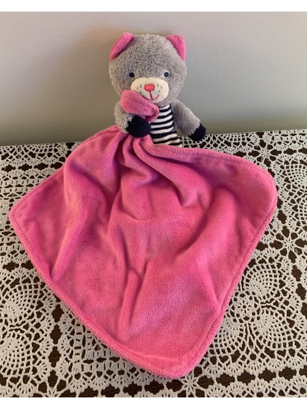 Carters Hot Pink Teddy Bear Lovey Security Blanket Baby Blankie Soothing 9 Inch